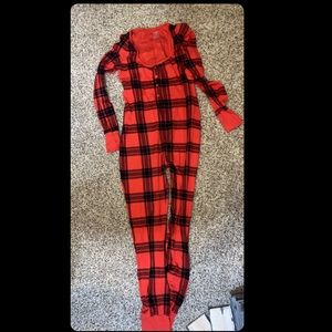 red and black checkered one peice pjs